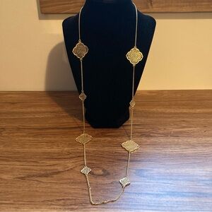 Long Goldtone Quatrefoils Necklace 36”